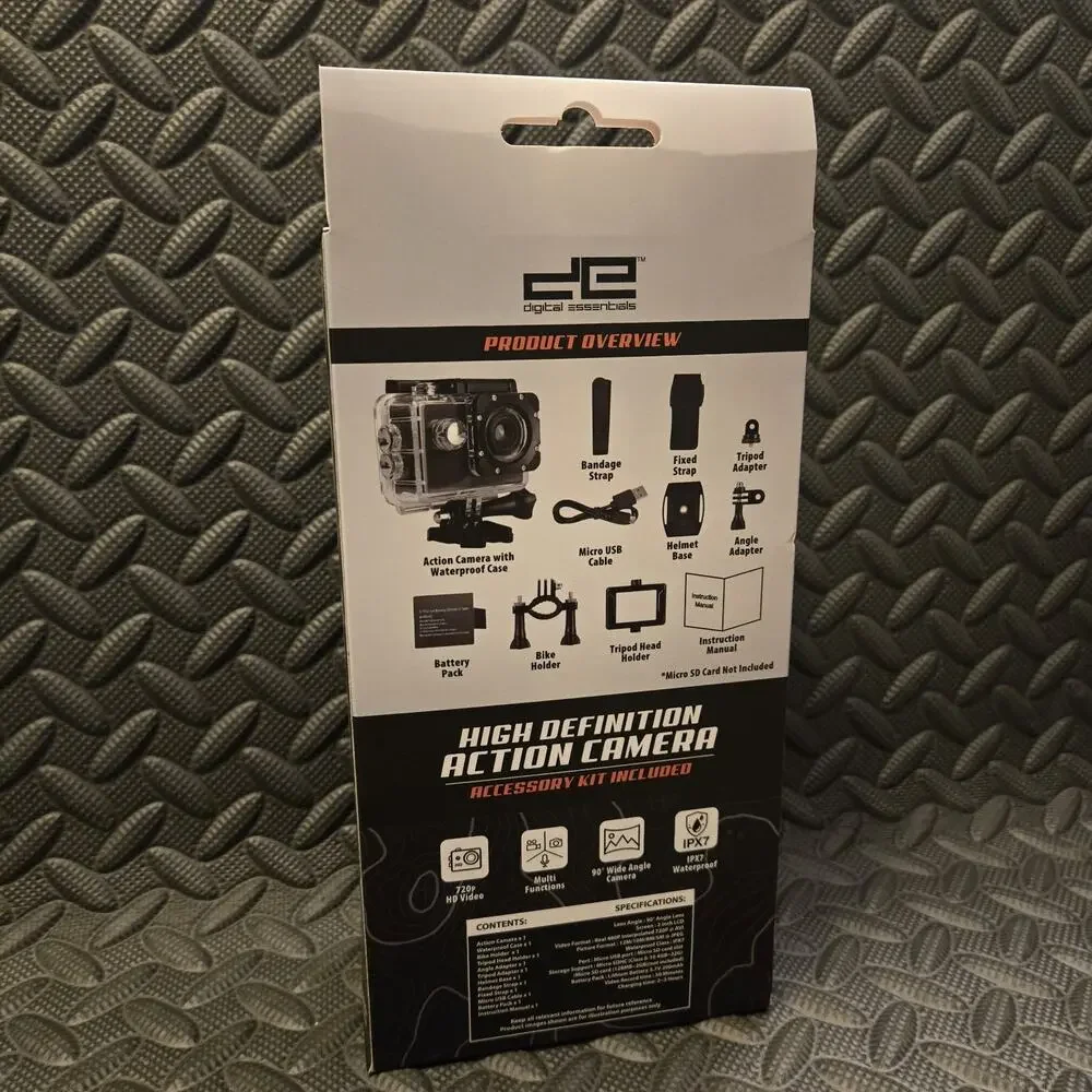 Digital Essentials HD Action Camera w/ Waterproof Case & Accessory Kit New